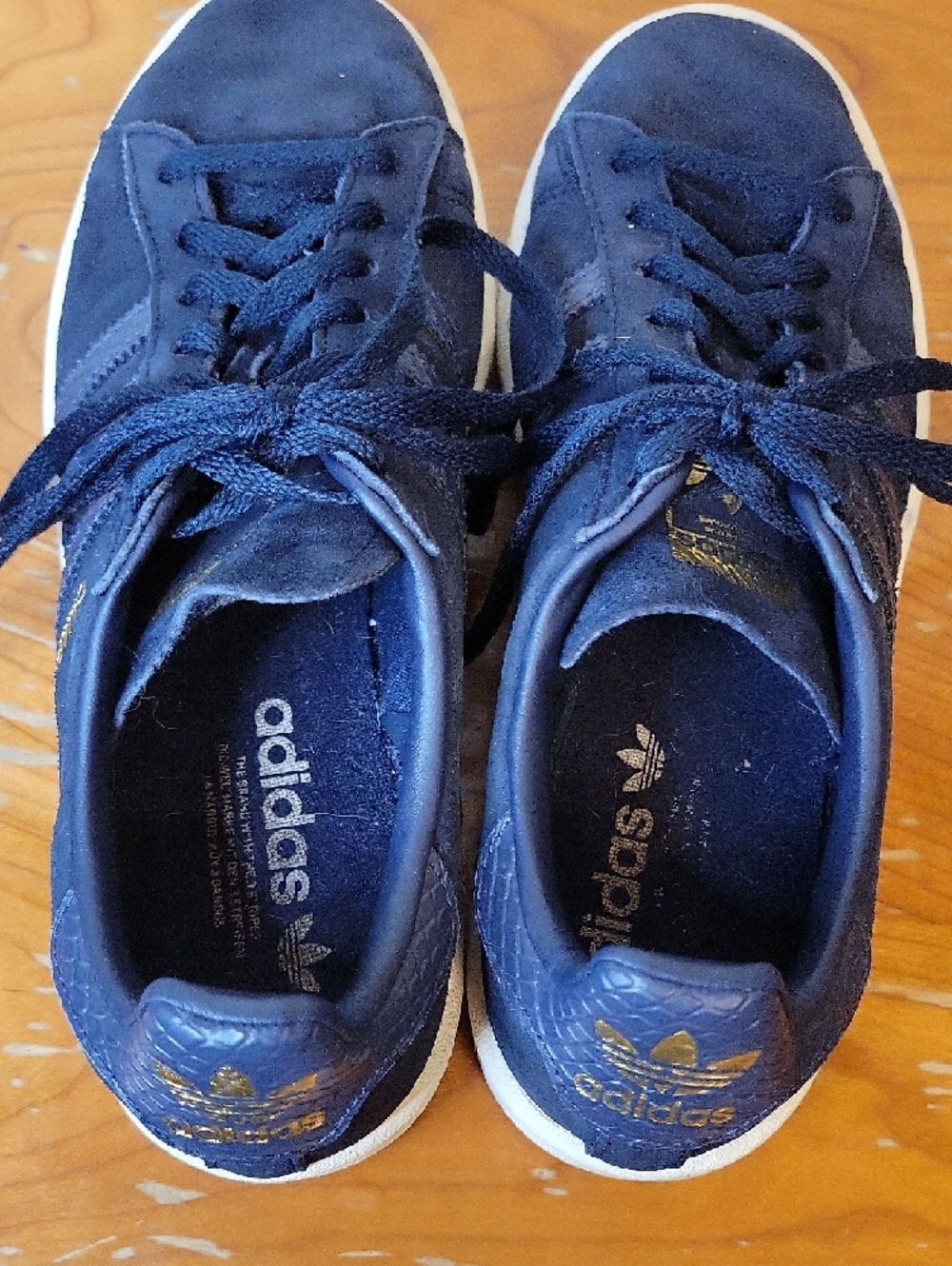 adidas Campus Sneakers - Navy Suede Gold Branding Size US 6.5 - Picture 5 of 10